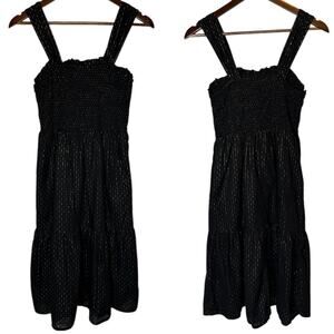 Express Smocked Cotton Midi Dress Black and Gold size Small